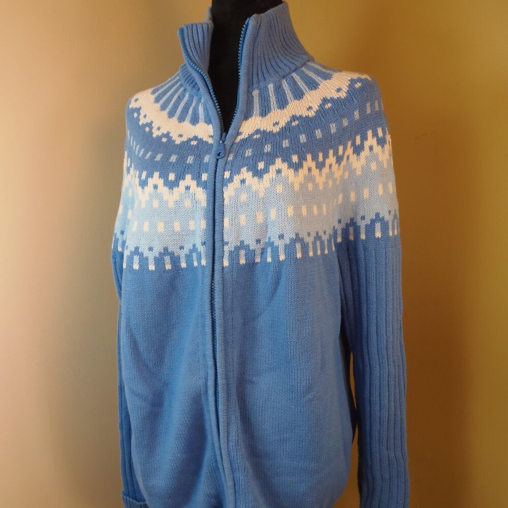 Covington Vintage 20/22W Full Zip Nordic Fair Isle Cardigan Plus‎ Size